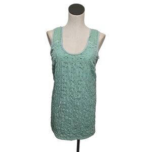 Free People Mint Velvet Beaded Sleeveless Mini Shift Dress Size 2 Pastel Green‎